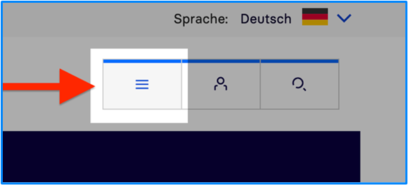 Ansicht eines Website-Screenshots vom Hamburger Menü Ansicht eines Website-Screenshots vom Hamburger Menü