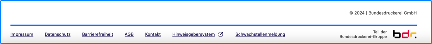 Eine Ansicht der Links im Footer Eine Ansicht der Links im Footer