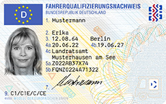 Vorderansicht des Fahrerqualifizierungsnachweis