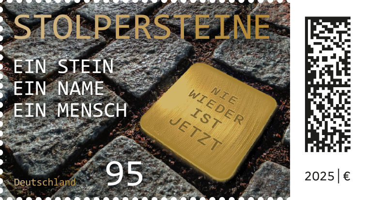 Das Bild zeigt die Stolperstein Briefmarke