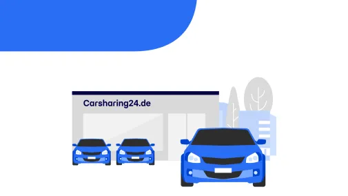 The picture shows three blue car-sharing vehicles.