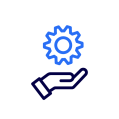 Pictogram of a hand with a gear wheel