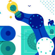 Ansicht einer Illustration zu Nachhaltigkeit. Die Grafik zeigt symbolisch einen Roboterarm.