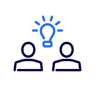Pictogram of two people with a light bulb