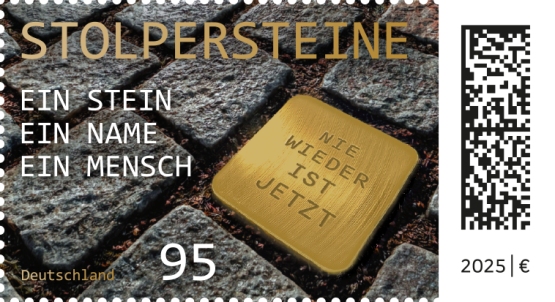 Das Bild zeigt die Stolperstein Briefmarke