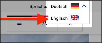 Ansicht eines Screenshots der Sprachauswahl auf der Website.