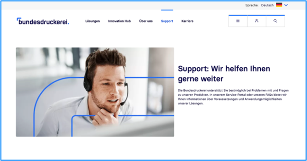Eine Ansicht der Support-Seite.