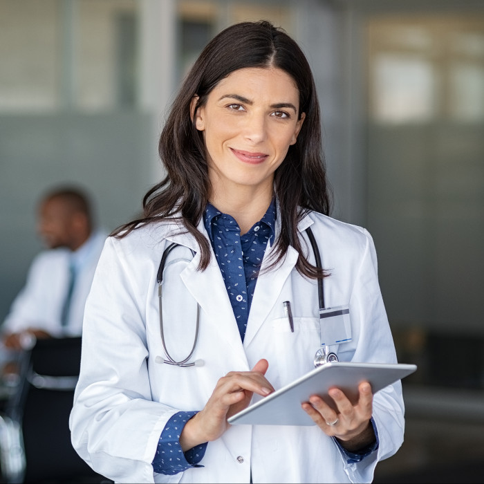 Woman female doctor tablet