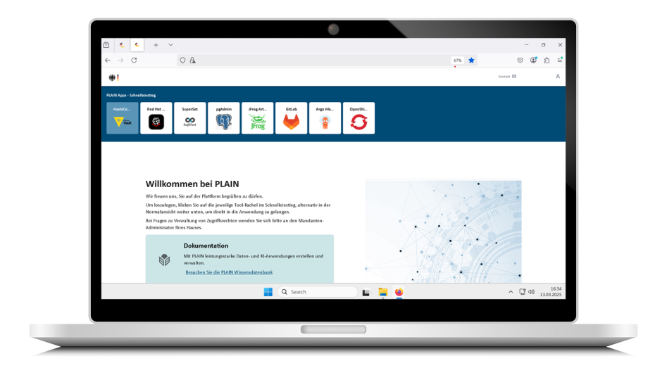 Plain Plattform Startseite auf Laptop